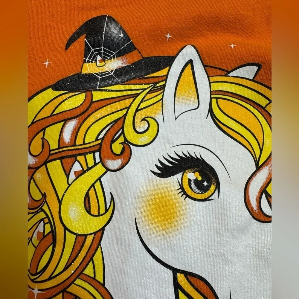 Girls Orange Children’s Place Sparkly Halloween Unicorn Long Sleeve T-Shirt 7/8